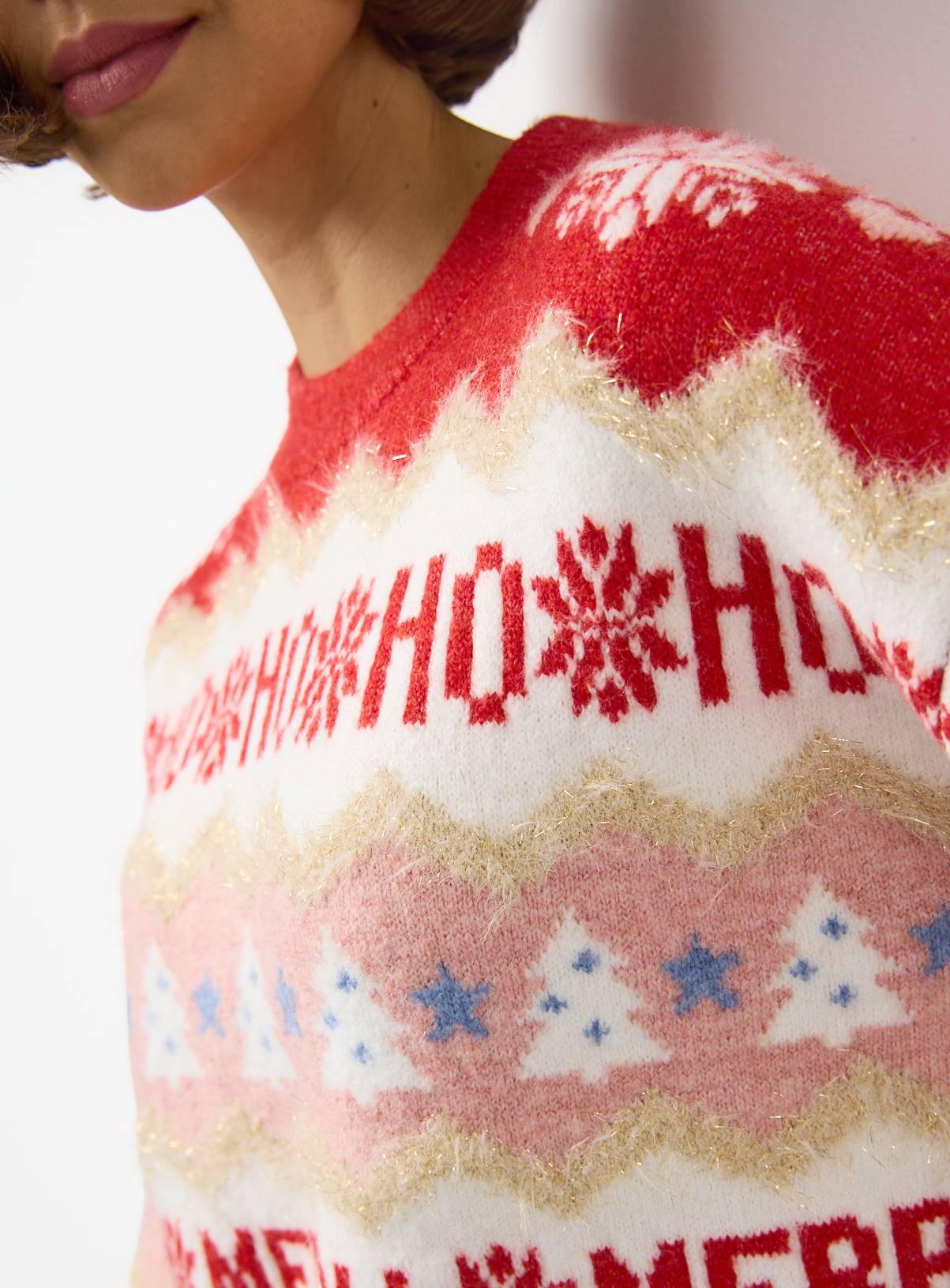 Red Merry Slogan Sparkle Christmas Jumper 10 - Image 3